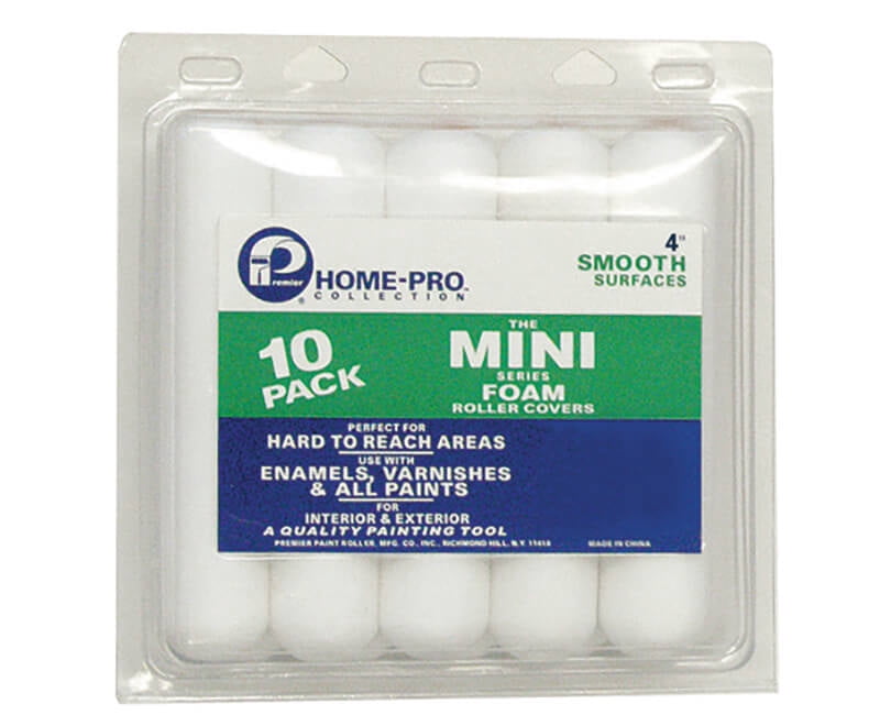 Mini Paint Roller Cover, 4 in Length, 0 in Nap Size, Foam, Home Pro, Mini, 10 PK 55072