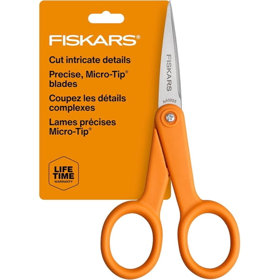 Premier No. 5 Micro-Tip Oran-Handled Fabric Scissors - Double Loop Handle wing and Craft Oran