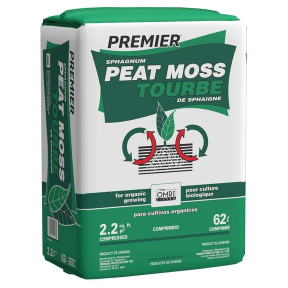 Premier Organic Peat Moss Soil Amendment, Sphagnum, 2.2 Cu Ft Compressed Bale, Expands to 4 Cu Ft