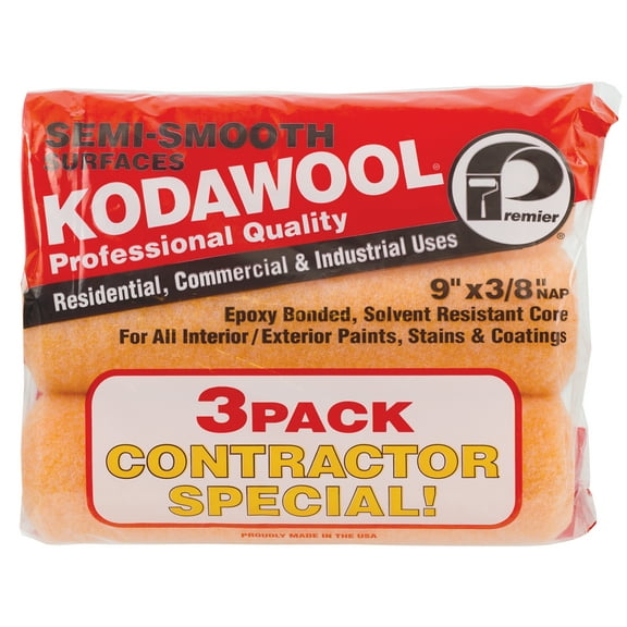 Premier Paint Roller 3-Pack 9 X 3/8 Polyester knit Kodawool Paint Roller Covers