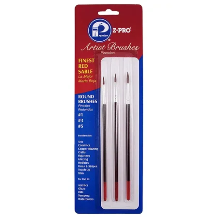 Premier Paint Roller AR10103 Artist Brush Red Sable Round Carded Brush Set 3-Piece