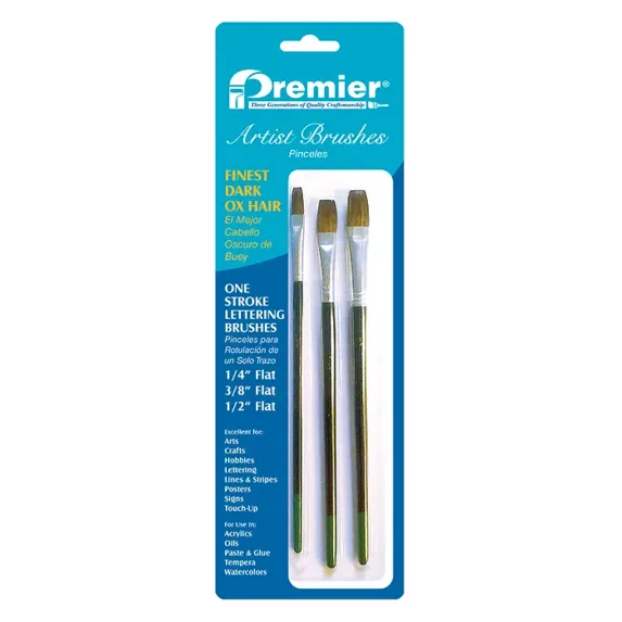 Premier Paint Roller AR10106 Artist Brush Ox-Hair Lettering Carded Brush Set 3-Piece