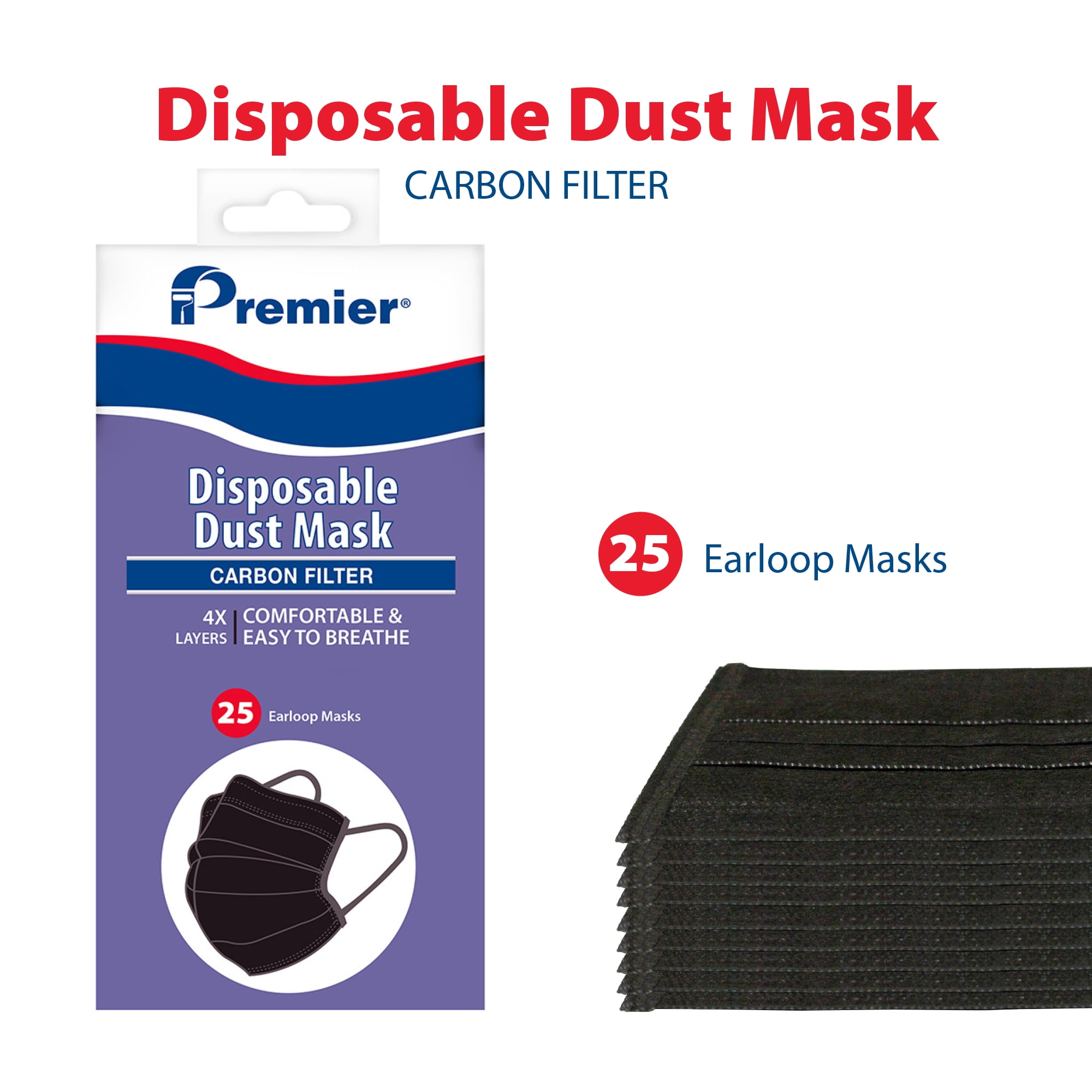 Premier Paint Roller Dust Face Mask 4-Layer Carbon Filter (Black) (25 Pack)