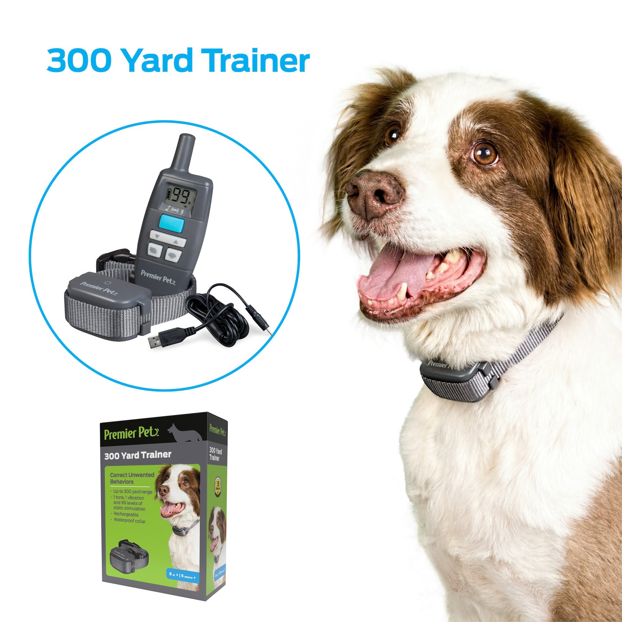 Premier Pet 300 Yard Remote Trainer: Corrects Unwanted Behaviors for All Size Dogs, 3 Correction Modes: Tone, Vibration, & Static, Rechargeable, Waterproof, Adjustable, Expandable to 2 Dogs - image 1 of 15