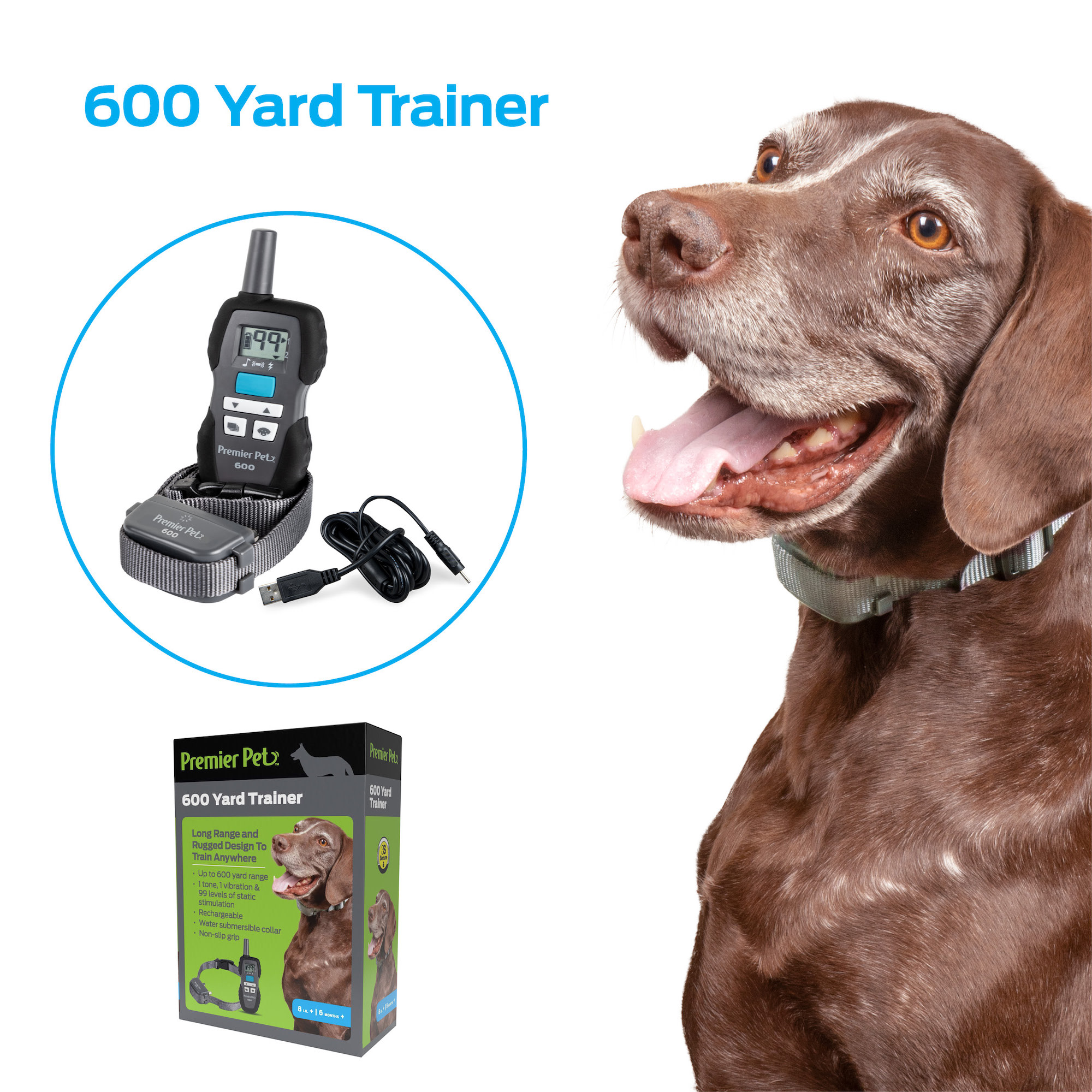 Premier Pet 600 Yard Remote Trainer: Corrects Unwanted Behaviors for All Size Dogs, 3 Correction Modes: Tone, Vibration, & Static, Rechargeable, Durable, Water Submersible, Expandable to 2 Dogs - image 1 of 17
