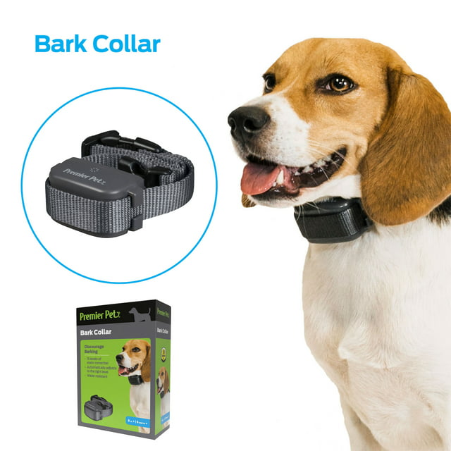 Premier Pet Bark Collar: Discourages Barking for All Size Dogs, Adjustable, Water Resistant, Gentle Static Correction, Low Battery Indicator, No Programming Required