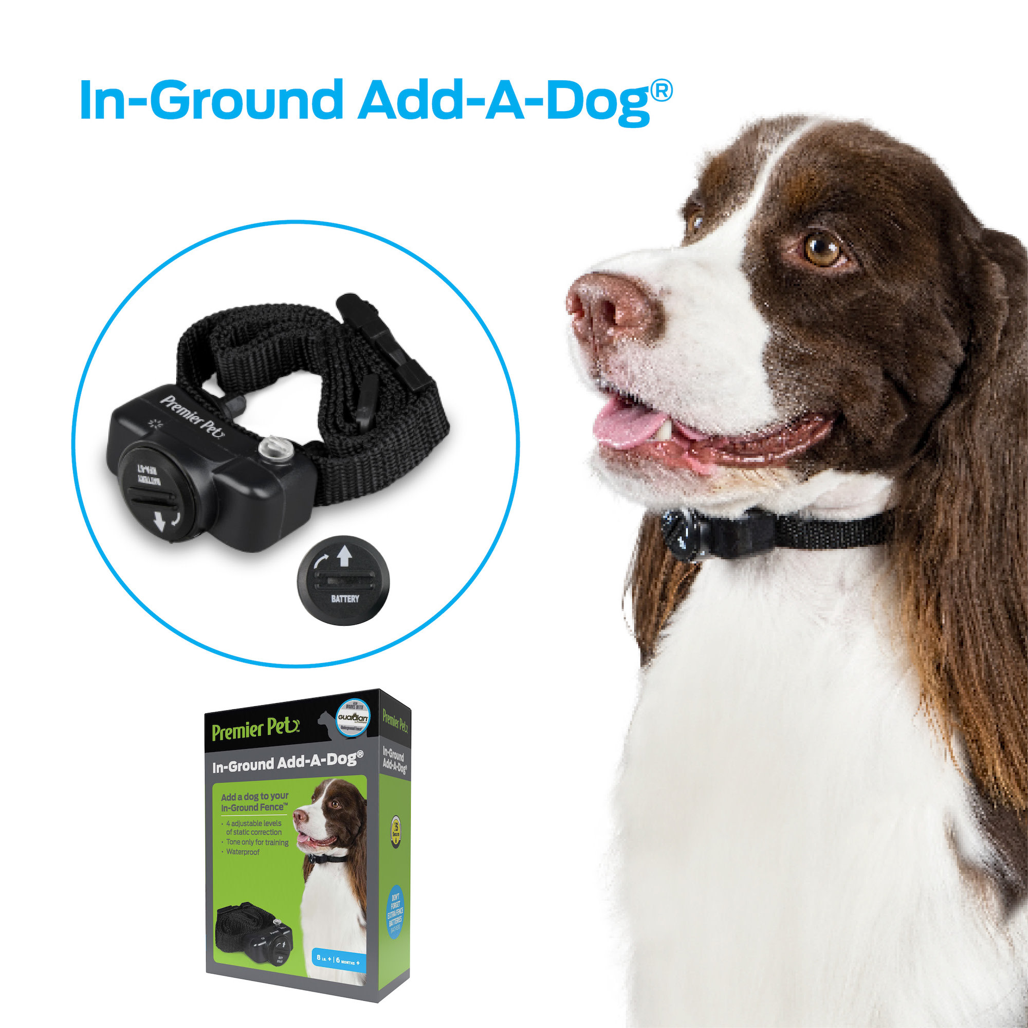 Premier Pet In-Ground Add-A-Dog: Adds Unlimited Dogs to Premier Pet In-Ground Fence, Additional or Replacement Collar, Adjustable, Waterproof, Tone & Static Correction, Low Battery Indicator - image 1 of 10