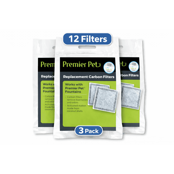 Premier Pet Replacement Carbon Filters for Dog and Cat Fountains, Pack of 12