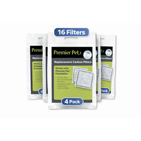 Premier Pet Replacement Carbon Filters for Dog and Cat Fountains, Pack of 16