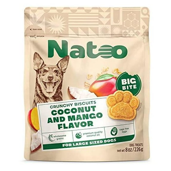 NATOO Healthy Treats for Large Dogs, Crunchy Biscuits Coconut & Mango Flavor – Natural Dog Treats, Rich in Omega 6, Prebiotics & Fibers, Antioxidants for Immunity (8 oz)