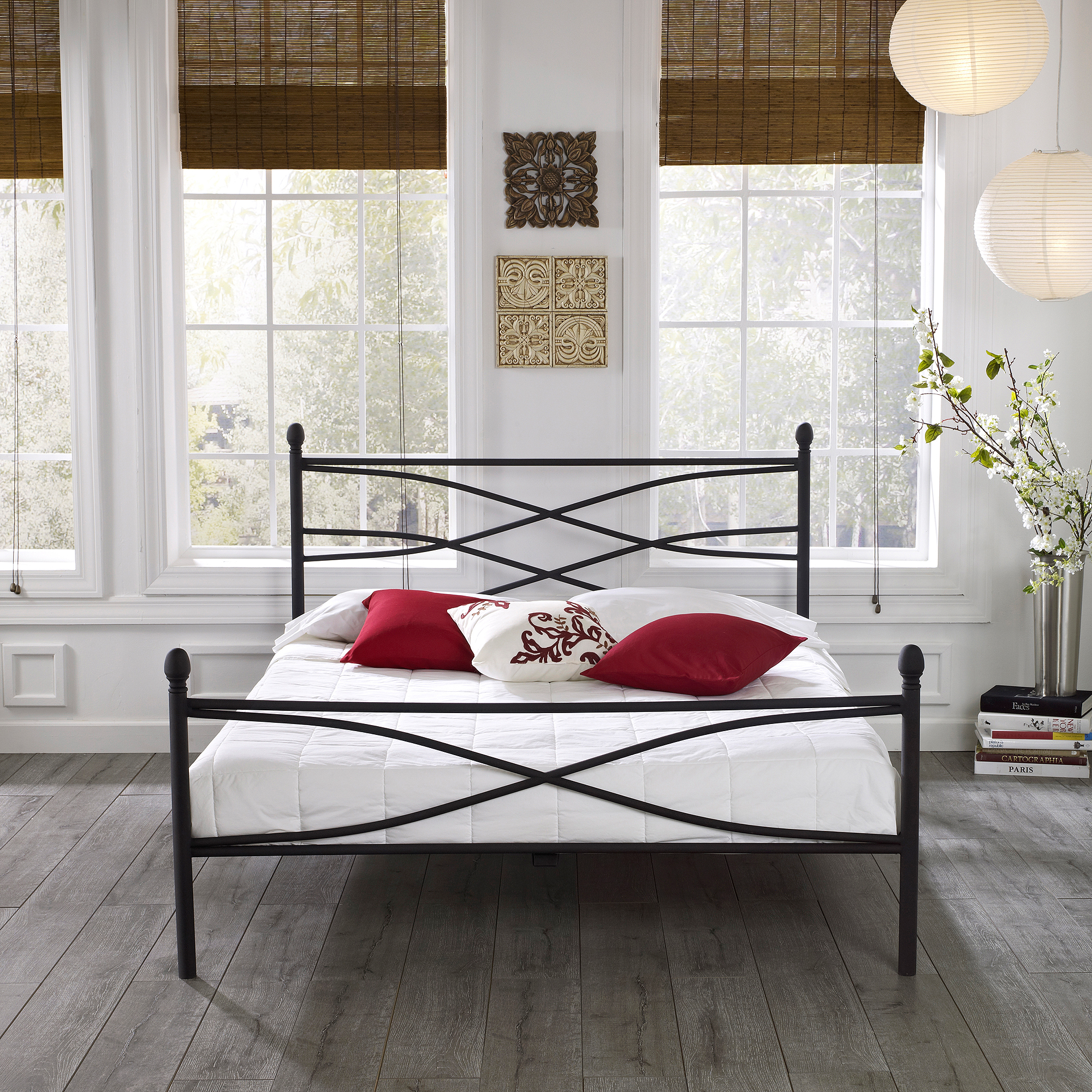 Premier Pia Metal Platform Bed Frame, Full with Bonus Base Wooden Slat System
