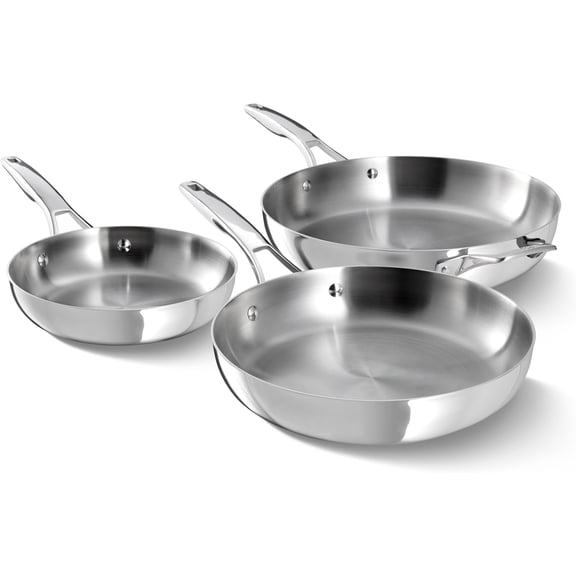 Premier Polished 5-Ply Stainless Steel Cookware Set w/Turbo Heat Tech 3 Piece Frying Pan Set, Induction, Oven Safe 500F, Silver