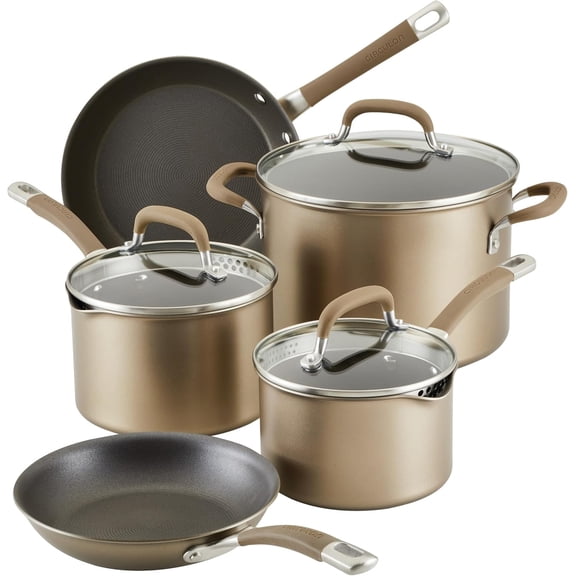 Premier Professional Hard Anodized Nonstick Cookware Induction Pots and Pans Set, 8 Piece - Bronze