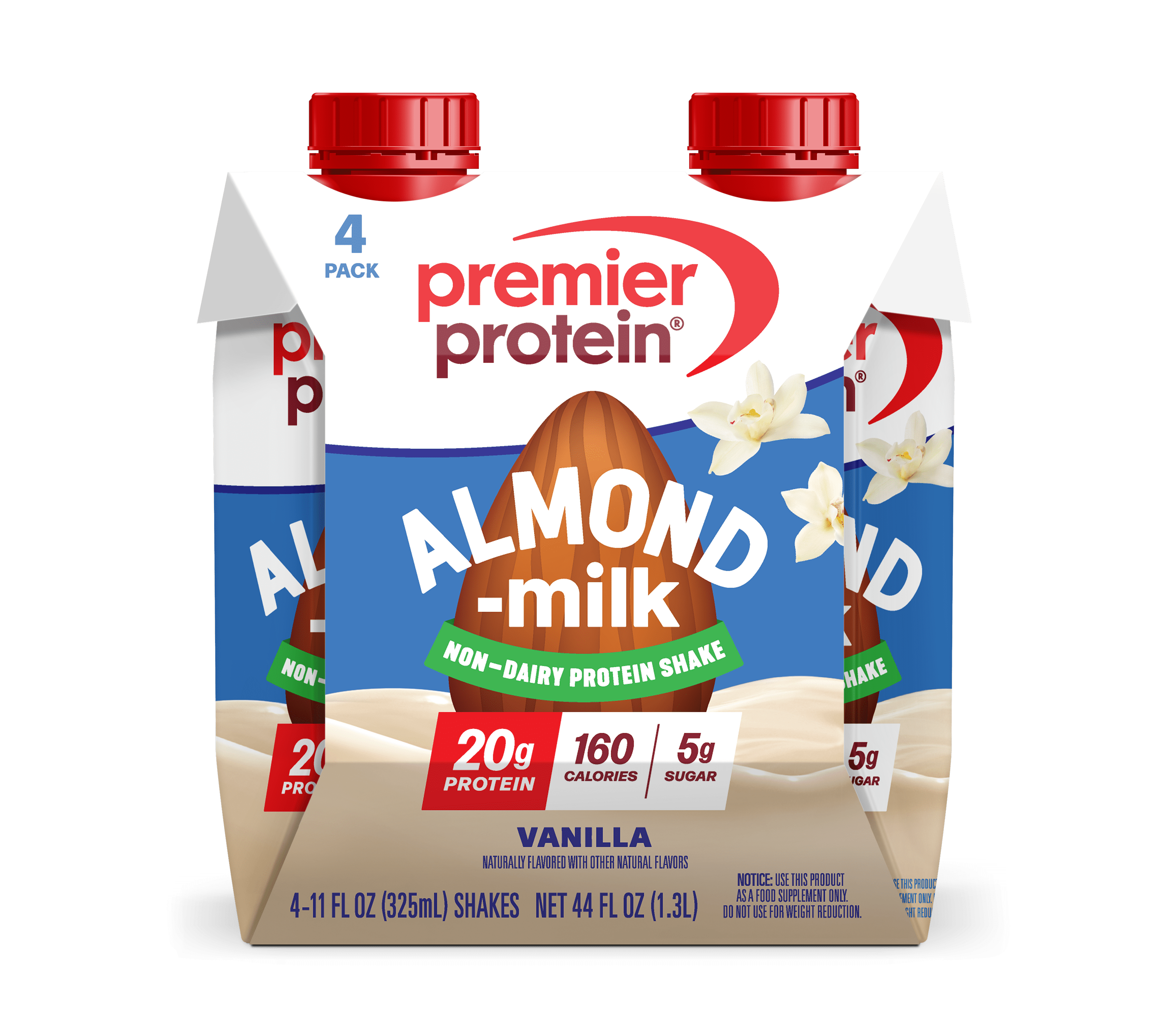 Premier Protein Almond Milk Shake, Vanilla, 20g Protein, 11 Fl Oz, 4 Ct