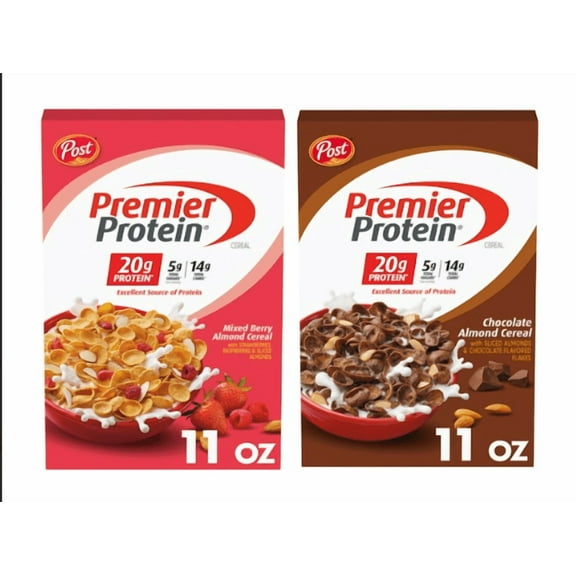 Premier Protein Cereal Mixed Berry Almond and Chocolate Almond Variety Pack