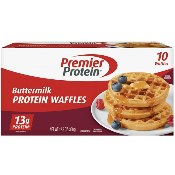 Premier Protein Frozen Protein Waffles, 12.3 oz Box, 10 Count