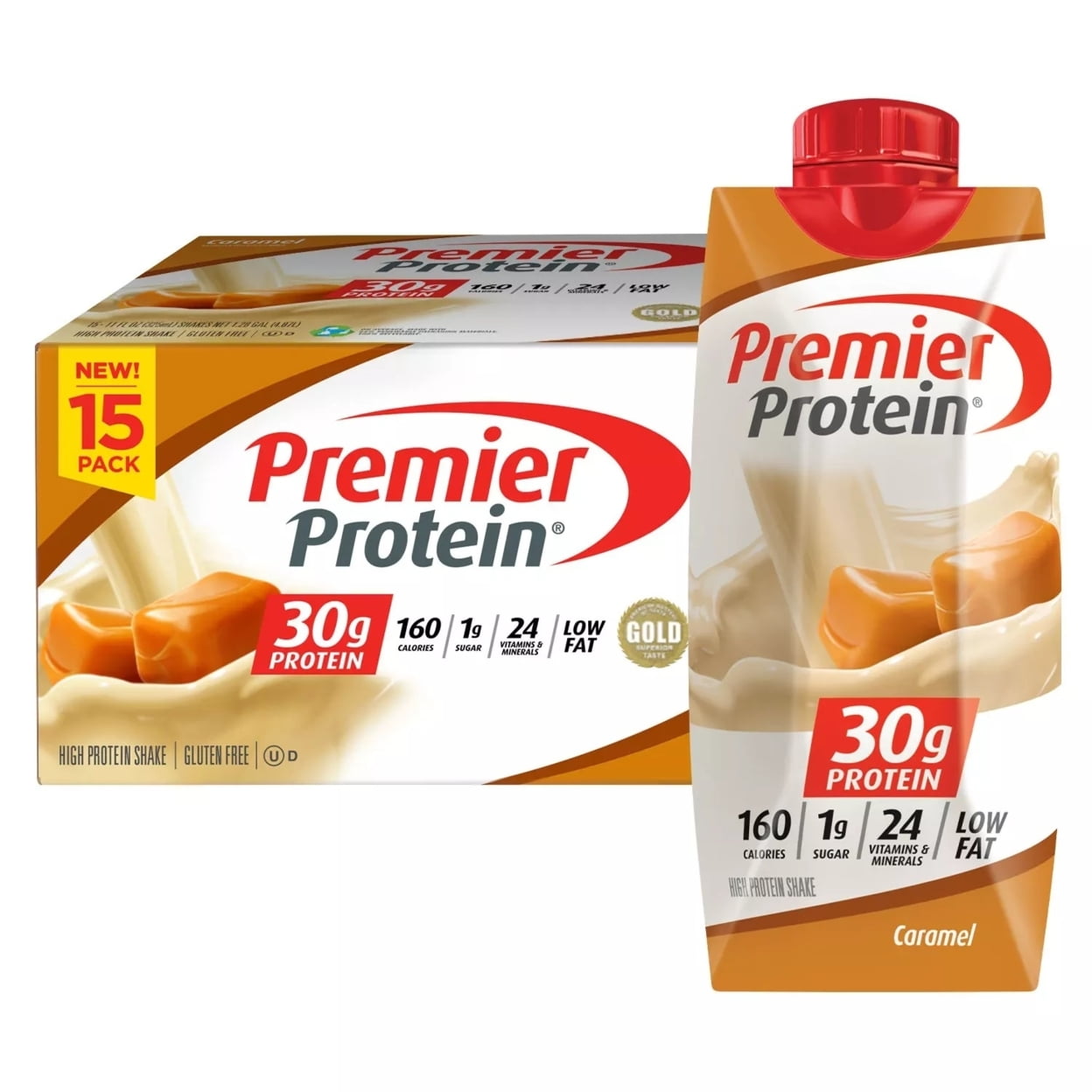 Premier Protein Shake, Caramel, 30g Protein, 1g Sugar, 24 Vitamins &  Mineral 