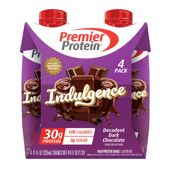 Premier Protein Indulgence Protein Shake, Decadent Dark Chocolate, 30g Protein, 11 fl oz, 4 Ct