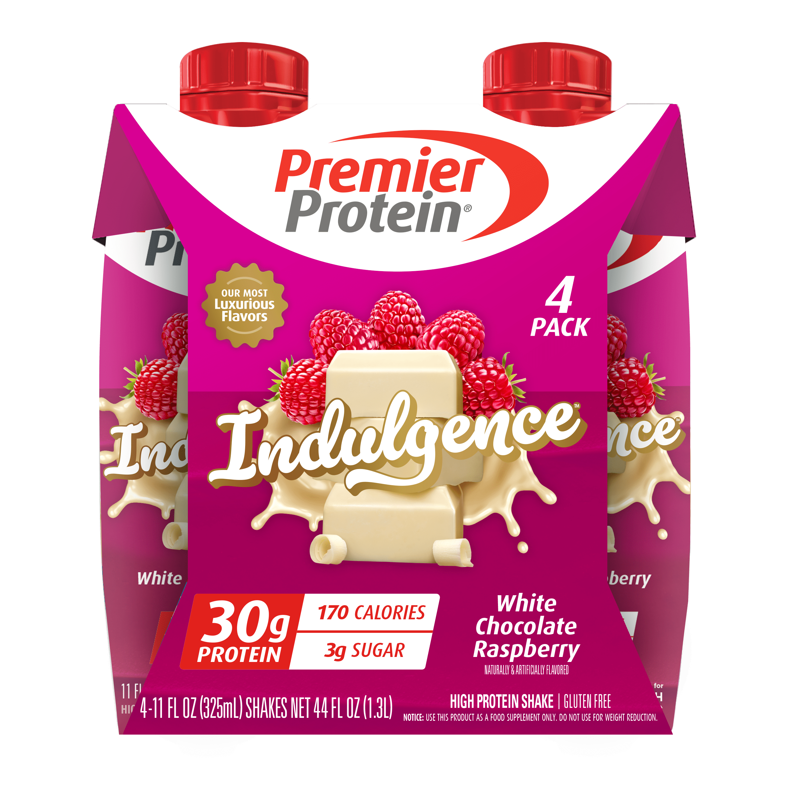 Premier Protein Indulgence Protein Shake, White Chocolate Raspberry, 30g Protein, 11 fl oz, 4 Ct