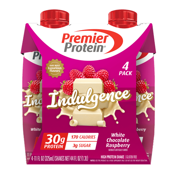 Premier Protein Indulgence Protein Shake, White Chocolate Raspberry, 30g Protein, 11 fl oz, 4 Ct