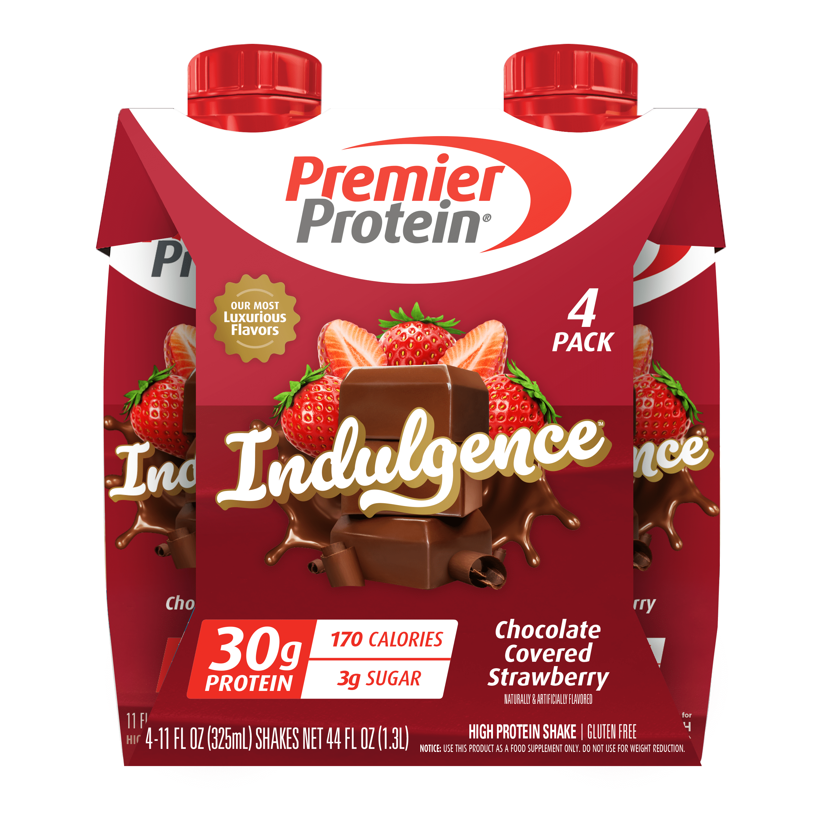 Premier Protein Indulgence Shake, Chocolate Covered Strawberry, 30g Protein, 11 fl oz, 4 Ct