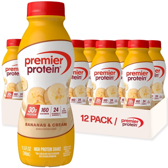 Premier Protein Shake, Bananas & Cream, 30g Protein, 11.5 fl oz, 12 Ct