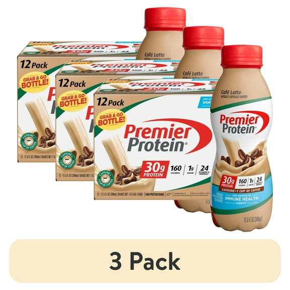 (3 pack) Premier Protein Shake, Café Latte, 30g Protein, 11.5 fl oz, 12 Ct
