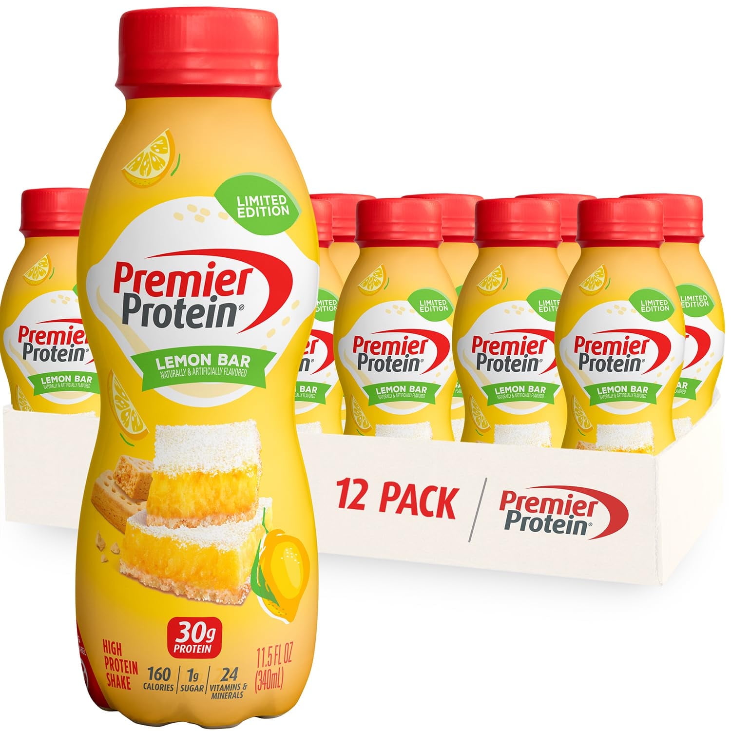 Premier Protein Shake, Limited Edition, Lemon Bar, 30G Protein, 1G Sugar, 24 Vitamins & Minerals, Nutrients To Support Immune Health, 11.5 Oz, 12 Pack