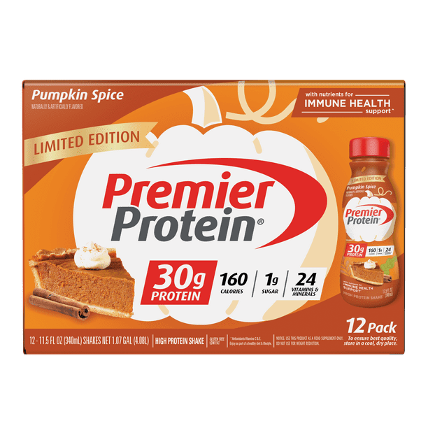 Premier Protein Shake, Pumpkin Spice LTO, 30g Protein, 11.5 Fl Oz, 12CT