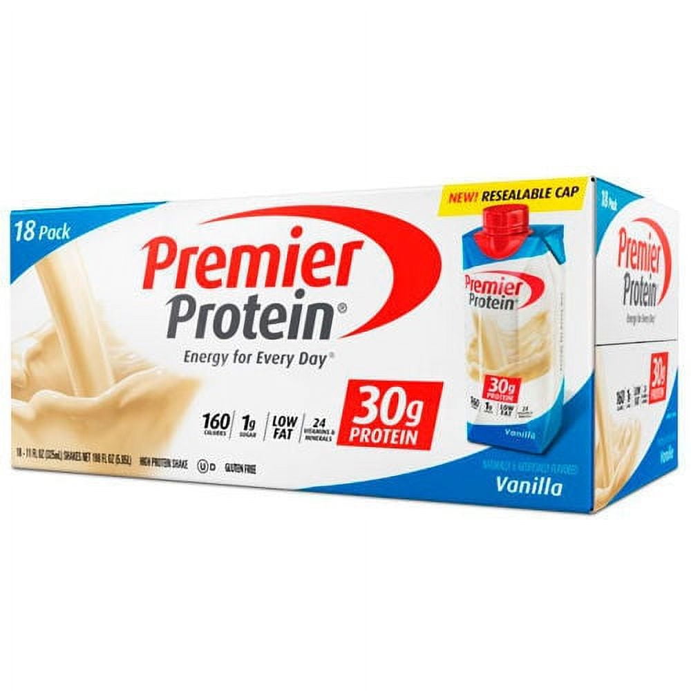 Premier 30g Protein PLUS Energy and Immune Support Shakes, Vanilla, 11 fl  oz, 18-pack