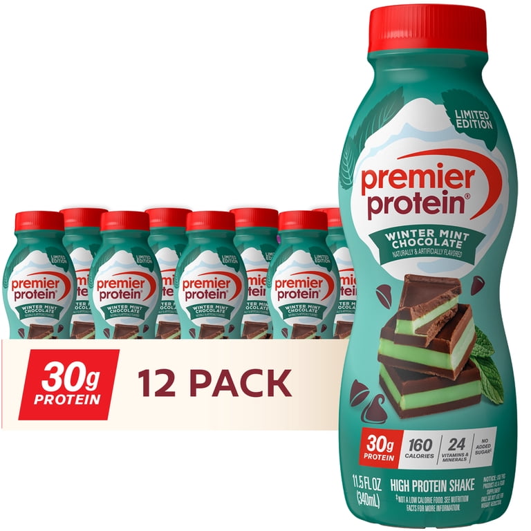 Premier Protein Shake, Winter Mint Chocolate, 30g Protein, Bottles