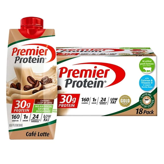 Premier Protein Shakes, Cafe Latte, 11 Fluid Ounce (Pack of 18)