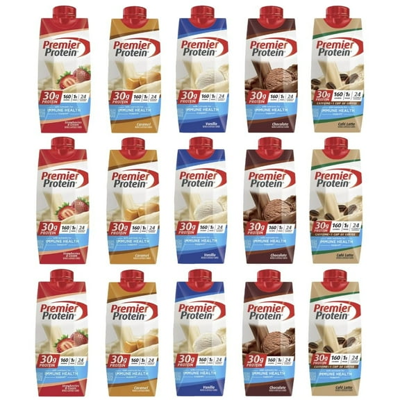 Premier Protein Shakes, High Protein Shake Assorted Sampler Variety Pack - 11 Fl Oz (5 Flavor - Pack of 15)