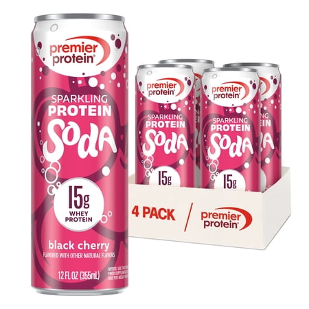 Premier Protein, Sparkling Protein Soda, 15g Protein, Black Cherry, 12 Fl Oz, 4 Ct