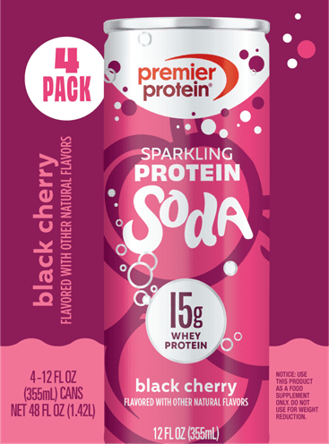 Premier Protein, Sparkling Protein Soda, 15g Protein, Black Cherry, 12 Fl Oz, 4 Ct
