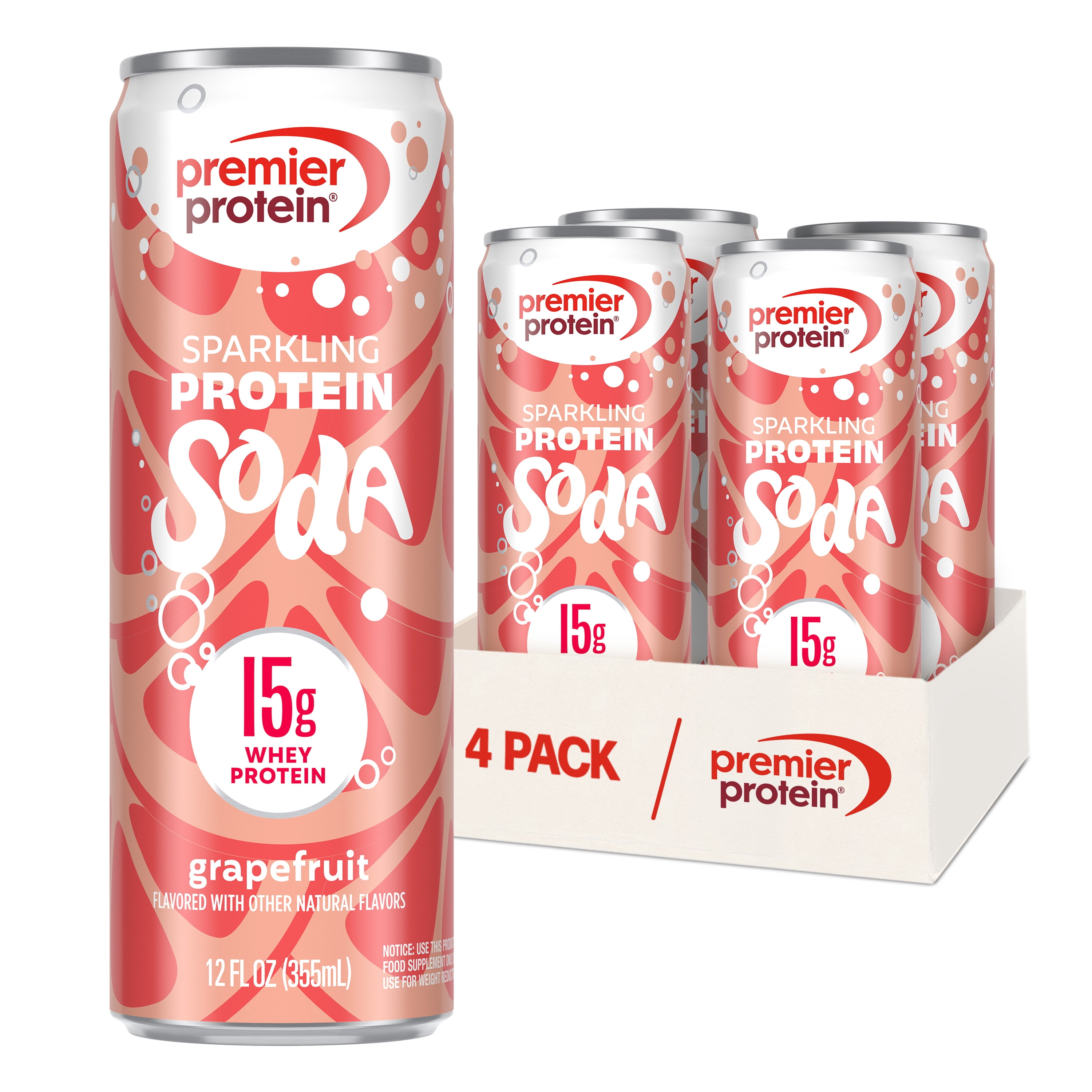 Premier Protein, Sparkling Protein Soda, 15g Protein, Grapefruit, 12 Fl Oz, 4 Ct