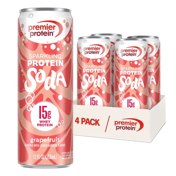 Premier Protein, Sparkling Protein Soda, 15g Protein, Grapefruit, 12 Fl Oz, 4 Ct