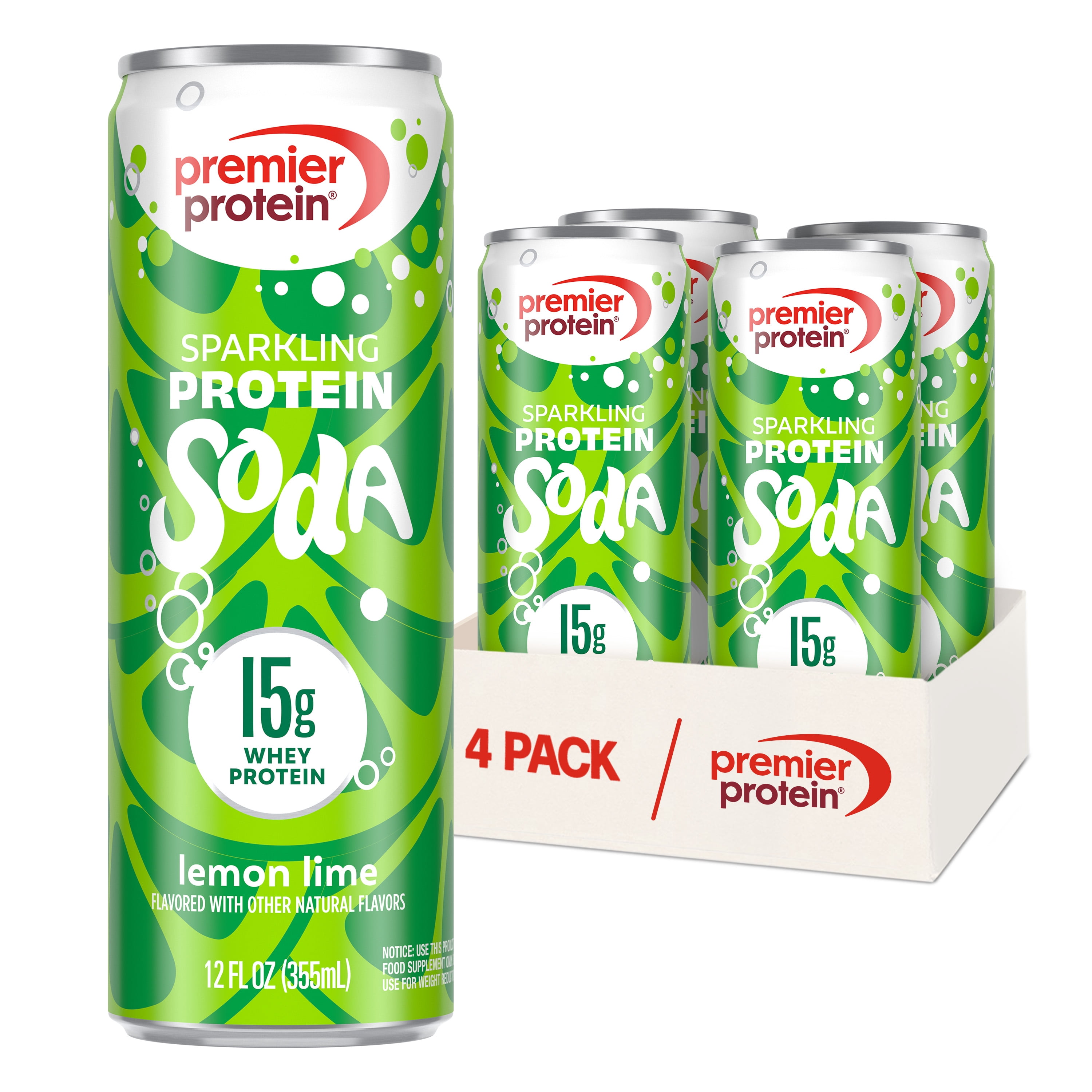 Premier Protein, Sparkling Protein Soda, 15g Protein, Lemon Lime, 12 Fl Oz, 4 Ct