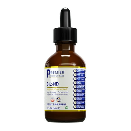 Premier Research Labs B12-ND - Brain, Blood, Memory, Cognitive & Nerve Support - Features High-Potency Fermented Vitamin B12 - Pure Vegan & Non-GMO Source of Vitamin B12 - 2 Fl Oz