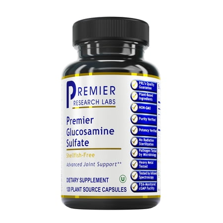 Premier Research Labs Glucosamine Sulfate - Supports Targeted Joints, Ligament & Connective Tissues - Non-GMO, Shellfish Free & Pure Vegan Bone Formula - 120 Plant Sourced Capsules