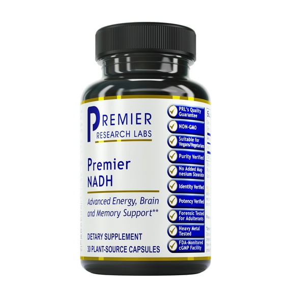 Premier Research Labs NADH - Supports Alertness, Energy & Athletic Performance - Memory Support Dietary Supplements - For Brain Health - Pure Vegan - 30 Plant-Source Capsules