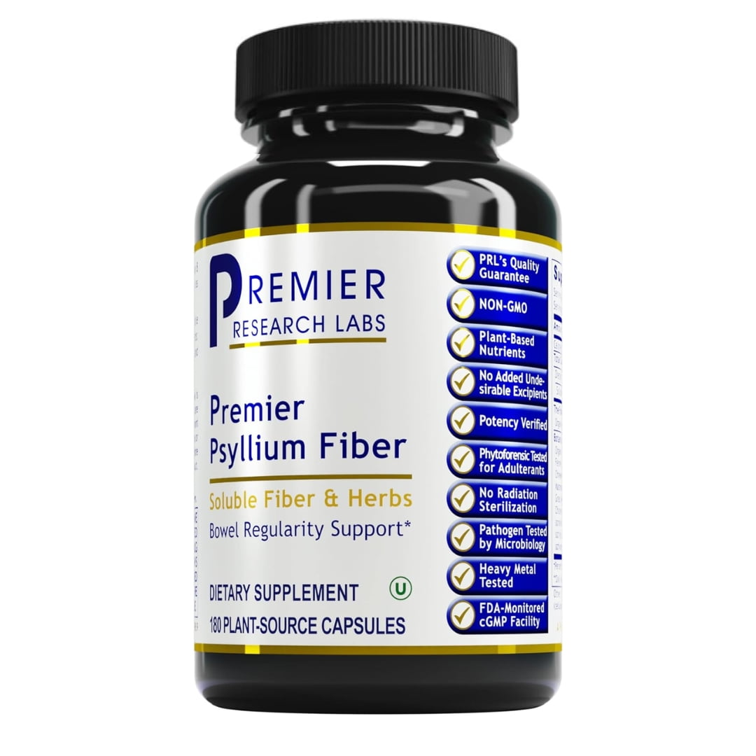 Premier Research Labs Psyllium Fiber - Digestive Gut Health Support* - Intestinal Fiber Supplement Aids Regularity* - Healthy Gut Support Supplement for Men & Women* - 180 Plant-Source Capsules