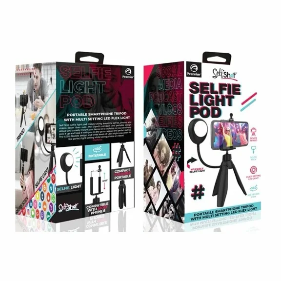 Premier Self Shot Selfie Light Pod Desktop Smartphone Tripod With Led Flex Light