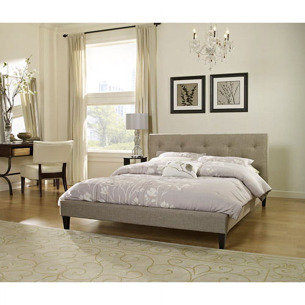 Premier Sierra Full Upholstered Platform Bed Frame, Taupe with Bonus Base Wooden Slat System