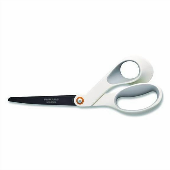 Premier SoftGrip Nonstick Scissors, 9.75" Long, 8" Cut Length, Offset White Handle | Bundle of 2