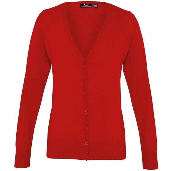 Premier Womens Button Through Long Sleeve V-neck Knitted Cardigan