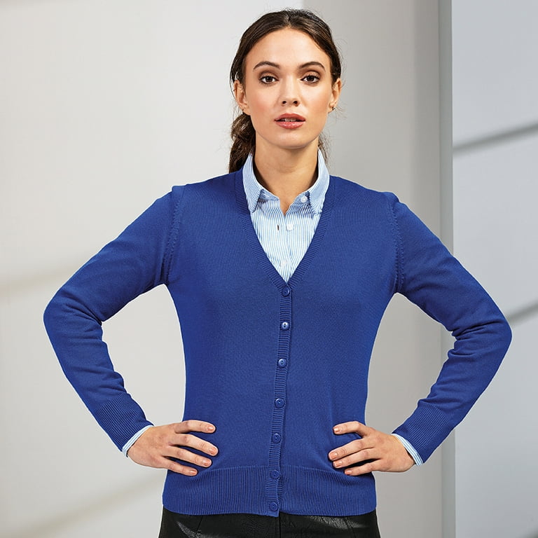 Premier Womens Button Through Long Sleeve V neck Knitted Cardigan