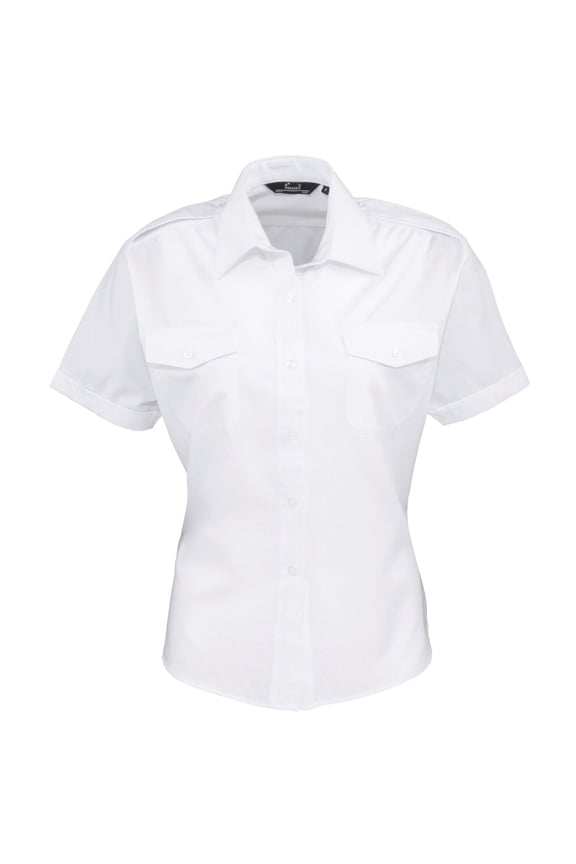 Womens Short Sleeve Pilot Blouse/Plain Work Shirt