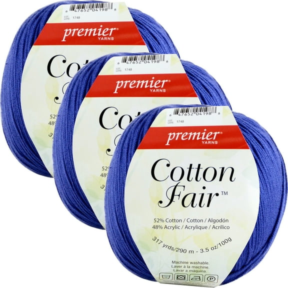 Premier Yarns Cotton Fair Solid Yarn-Blue Iris, Multipack Of 3