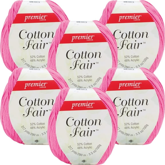 Premier Yarns Cotton Fair Solid Yarn-Bright Pink, Multipack Of 6